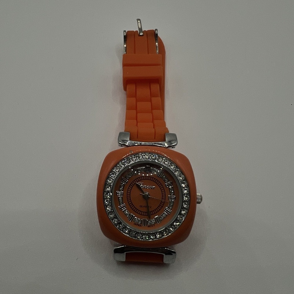 Geneva Women's Orange Jelly Band Watch Crystal Accent Silicone Rubber N0 Battery